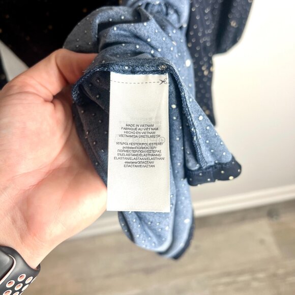 Lauren Ralph Lauren Navy Blue Polka Dot Drop Waist Ruffle Tiered Dress Sz 14 - Picture 4 of 5